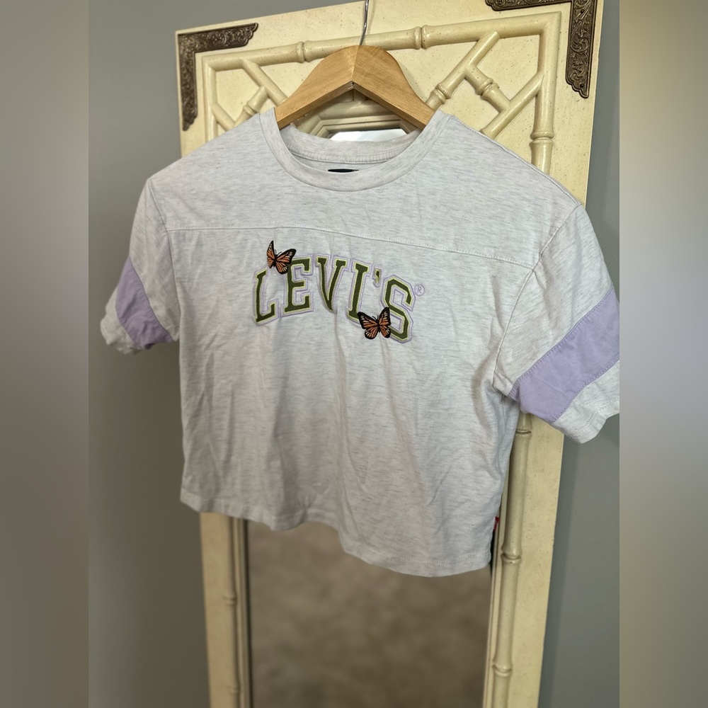 Levi's Light Gray and Lavender Cropped Tee size medium EUC